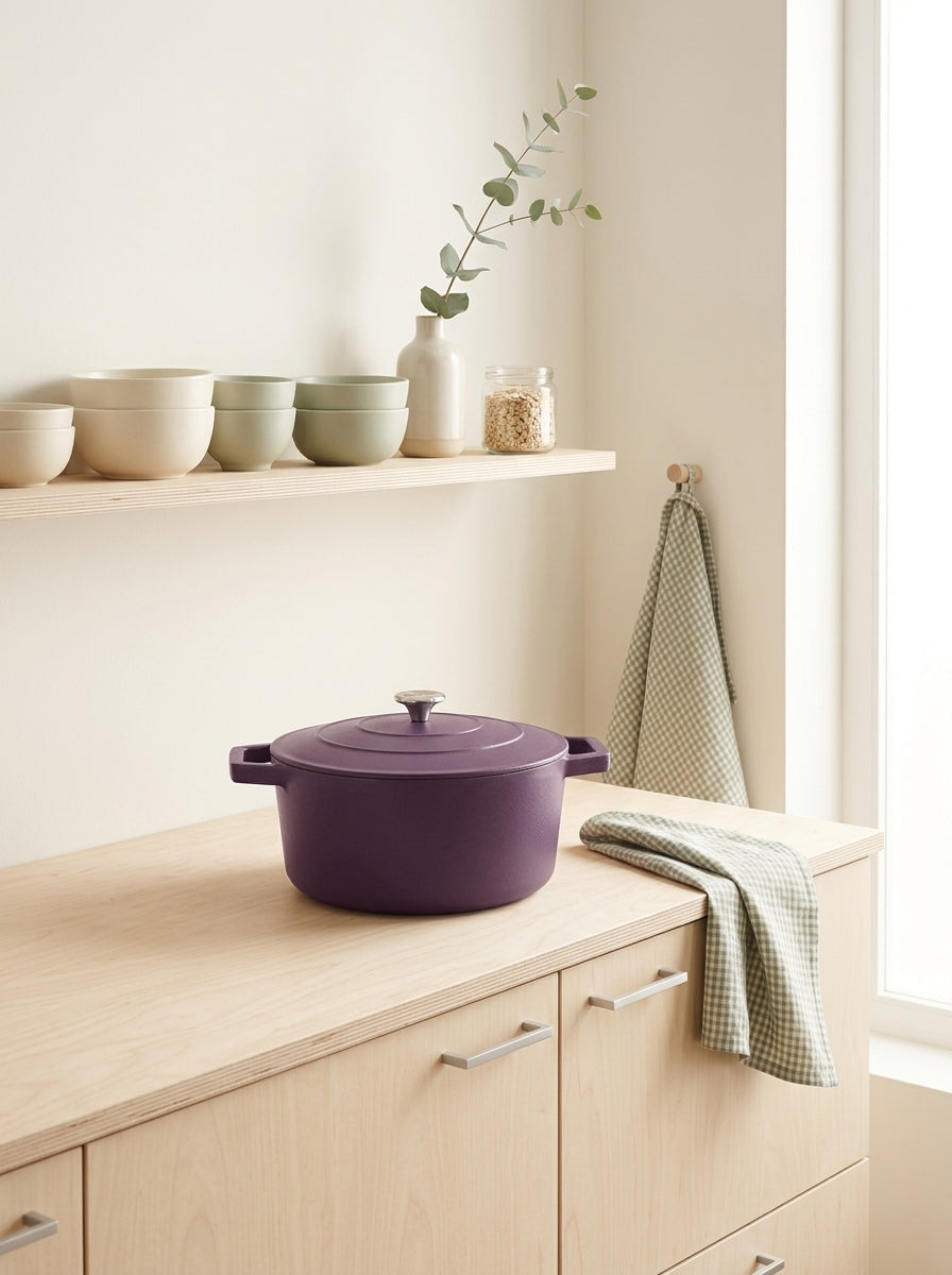 Cocotte En Fonte D'Acier Ronde - Aubergine - 28cm