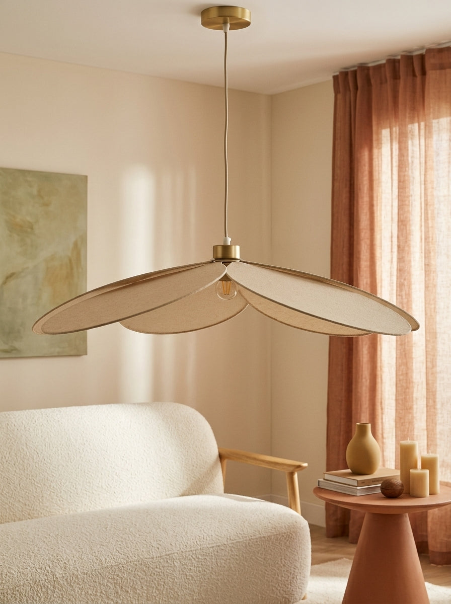 Flora - Suspension Pétale En Tissu Beige Et Métal Doré
