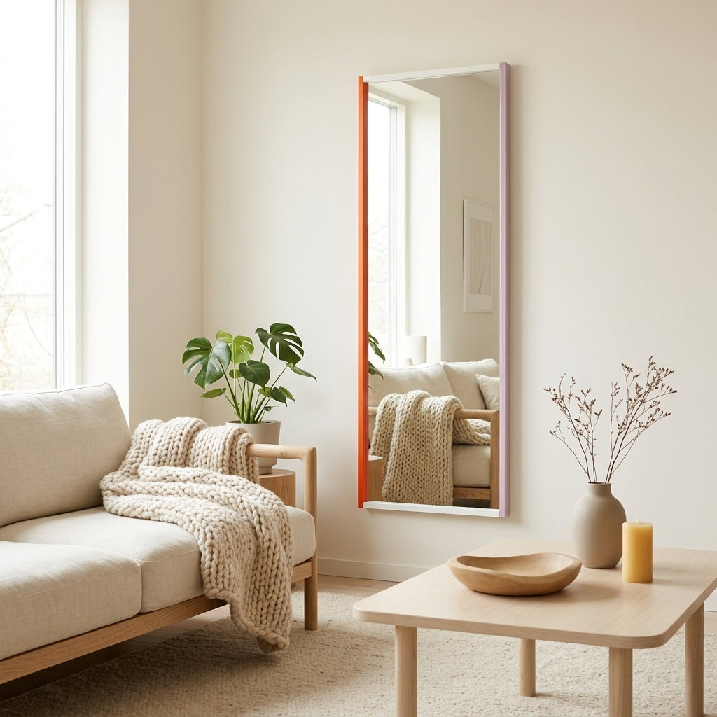 Lun - Wall Mirror - Solid Beech - Orange Peel & Pale Violet