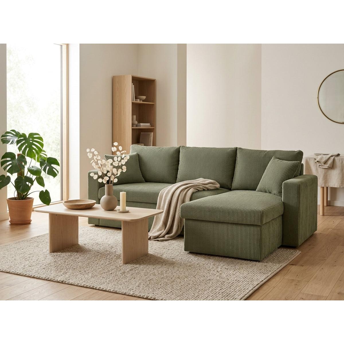 Cyrus - Sofá Rinconera Reversible Cama Con Arcón - 4 Plazas - Pana - Verde