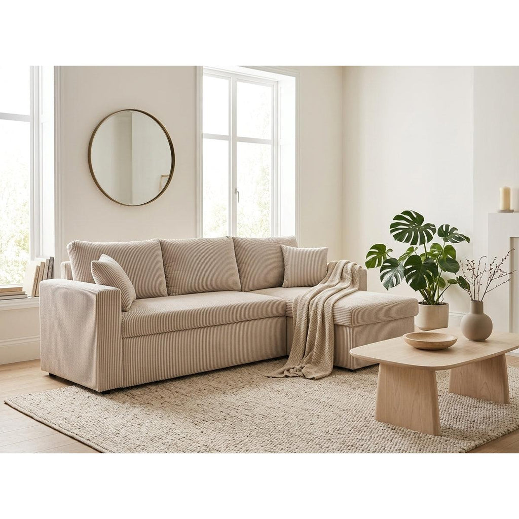 Cyrus - Sofá Rinconero Reversible Convertible Con Arcón - 4 Plazas - Pana - Beige