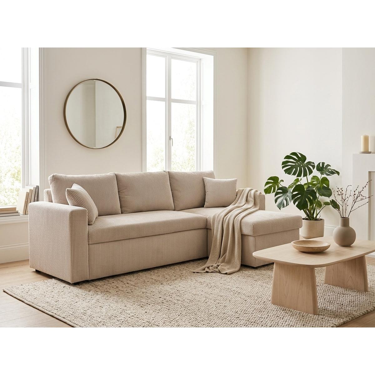 Cyrus - Sofá Rinconero Reversible Convertible Con Arcón - 4 Plazas - Pana - Beige