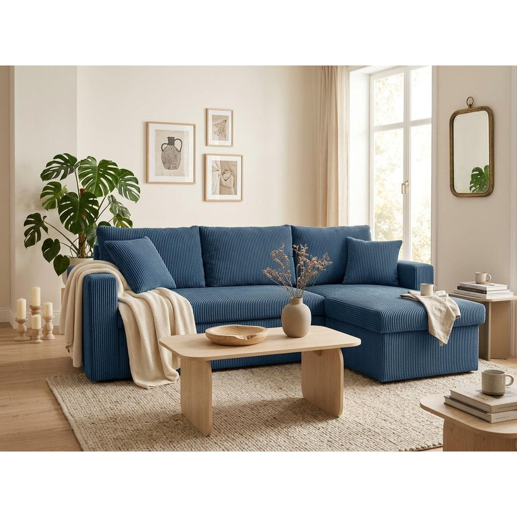 Cyrus - Reversible Convertible Corner Sofa with Storage - 4 Seats - Corduroy - Blue