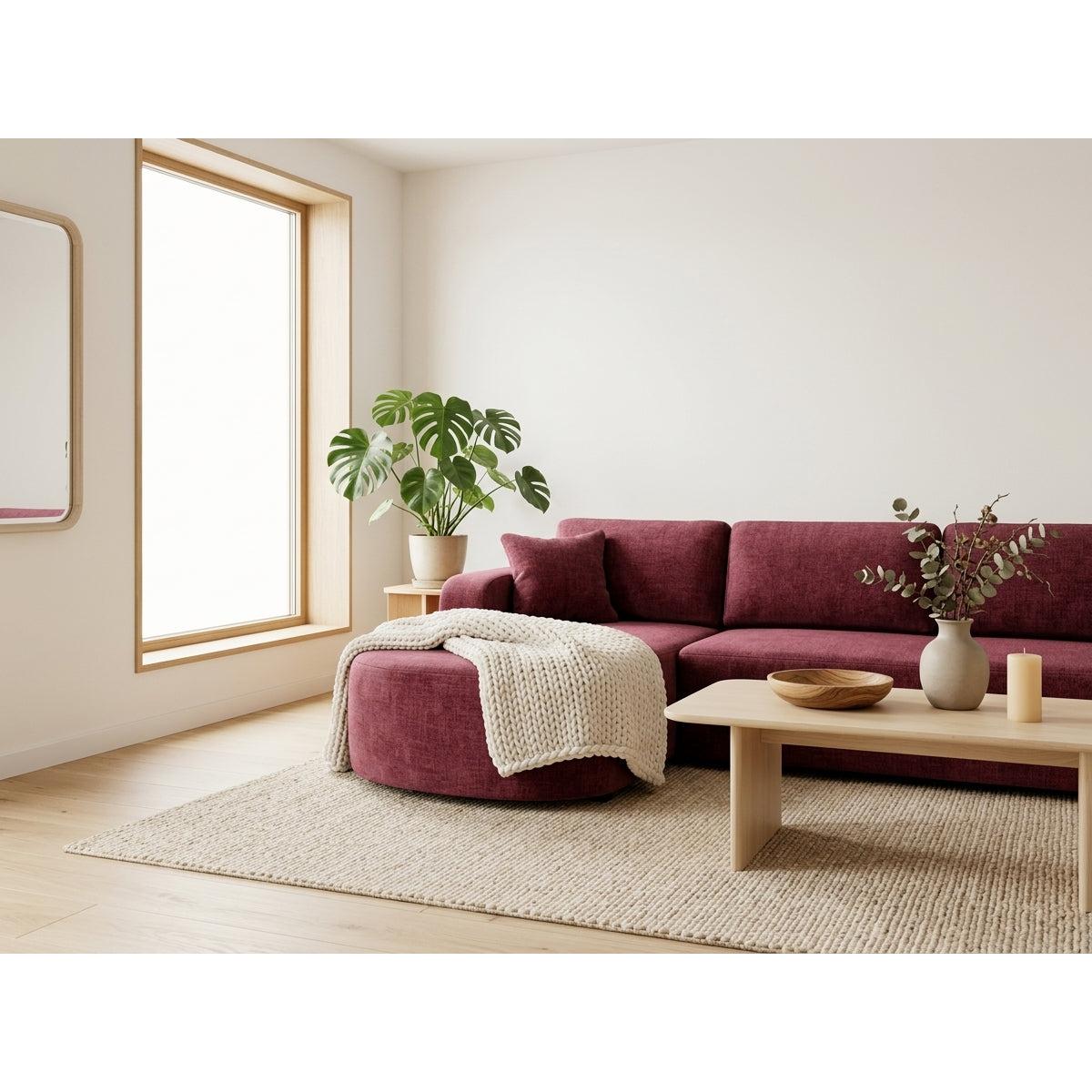 Miro - Sofá Rinconero Convertible Con Arcón - 4 Plazas - Terciopelo Texturizado - Ciruela