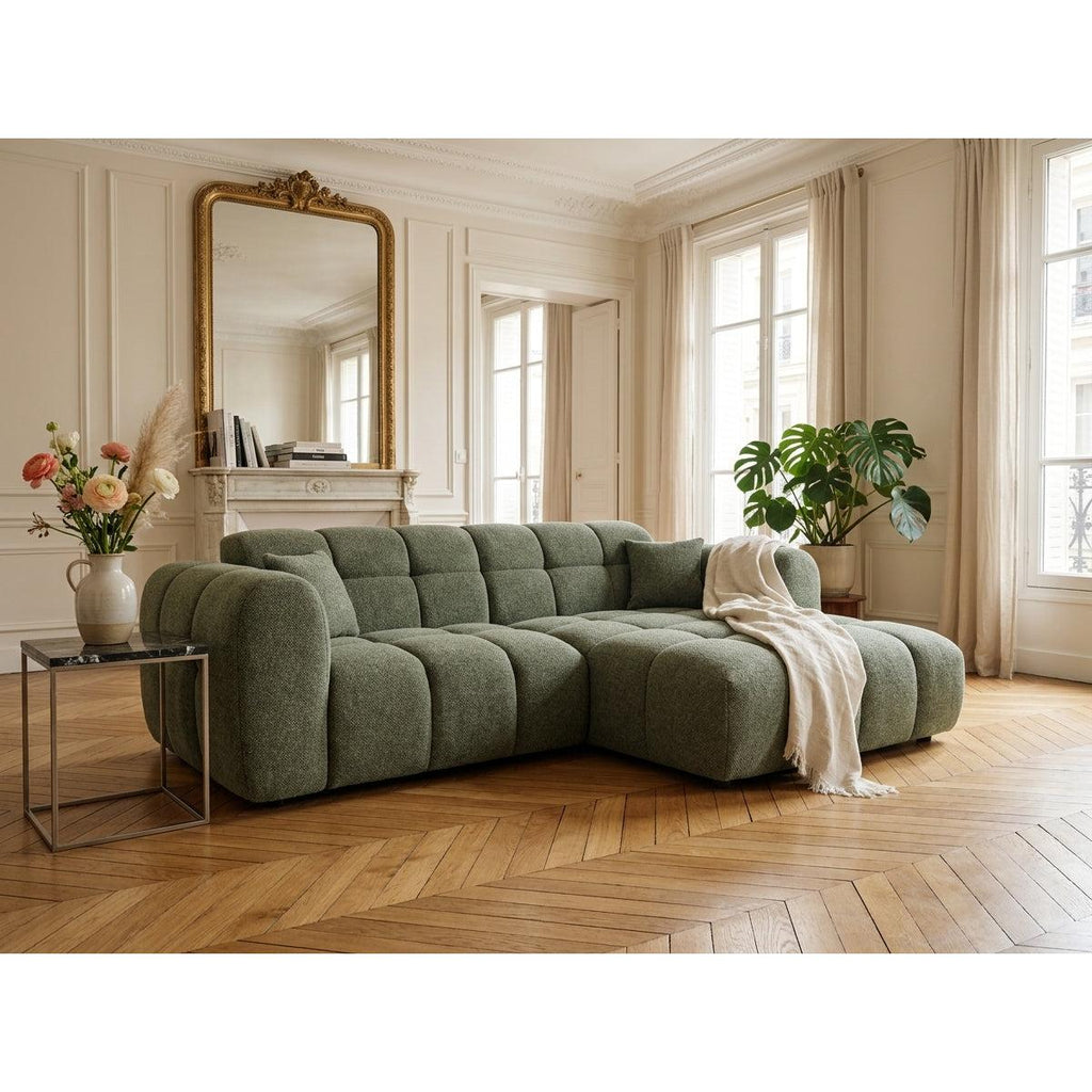 Mini Ray - Canapé D'Angle - 4 Places - Tissu Texturé - Vert Kaki