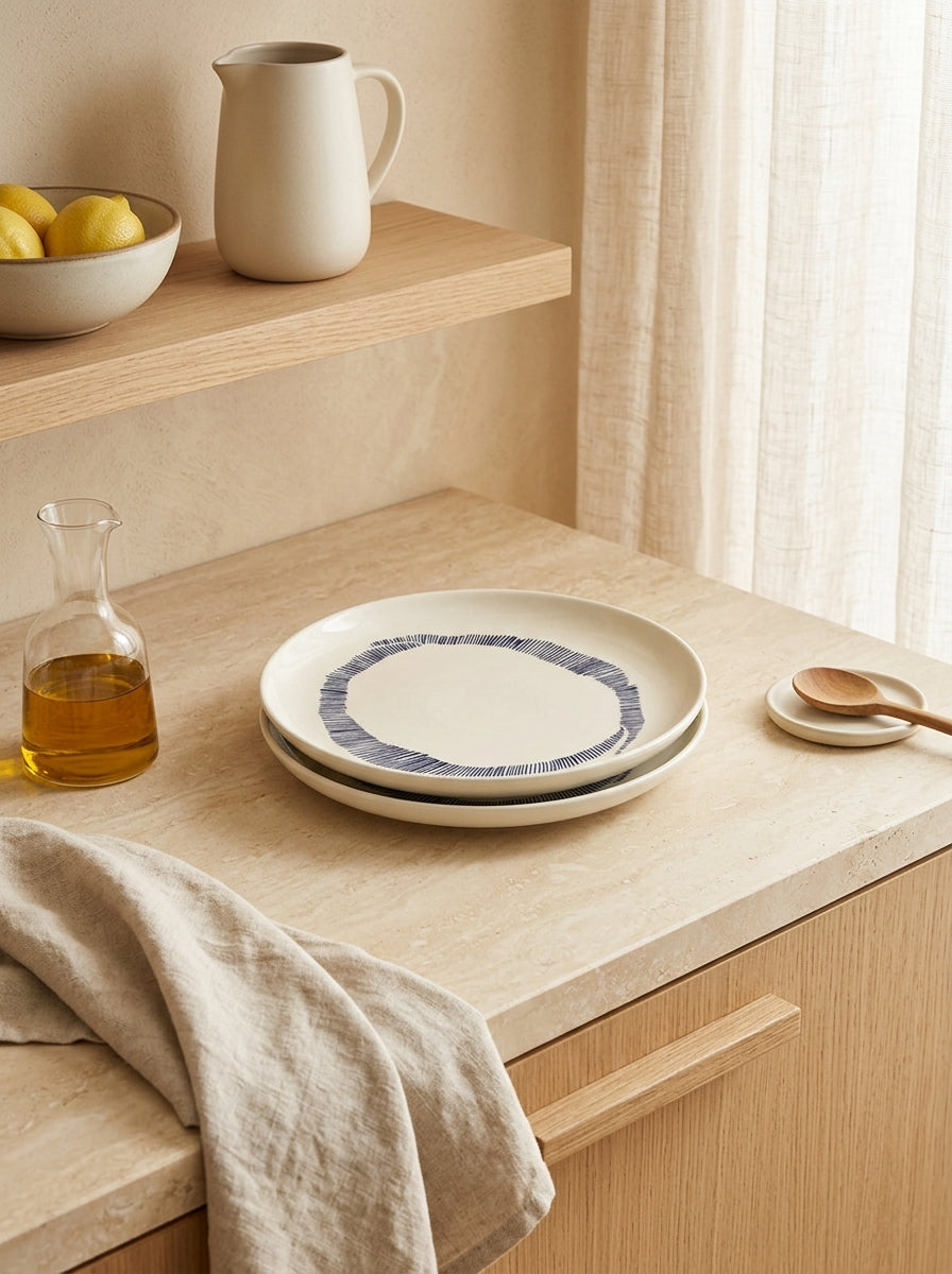 Feast - 2 Assiettes S - Blanche Stripes Bleu - Ottolenghi