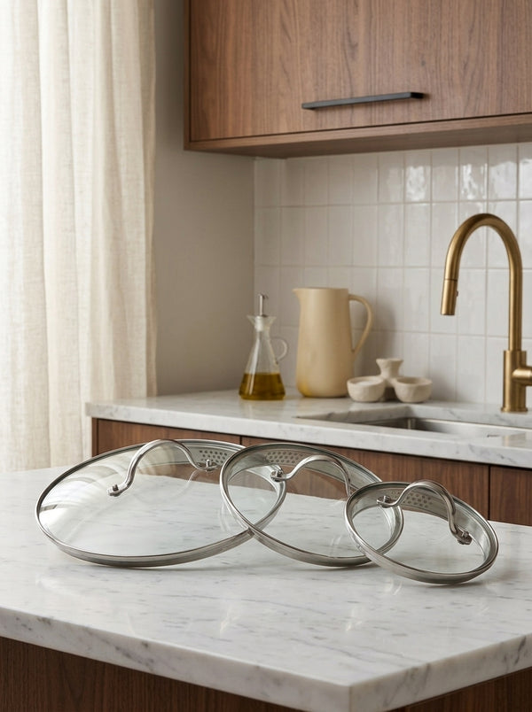 Glass Lid with Stainless Steel Knob - Transparent/Silver - 3 Sizes