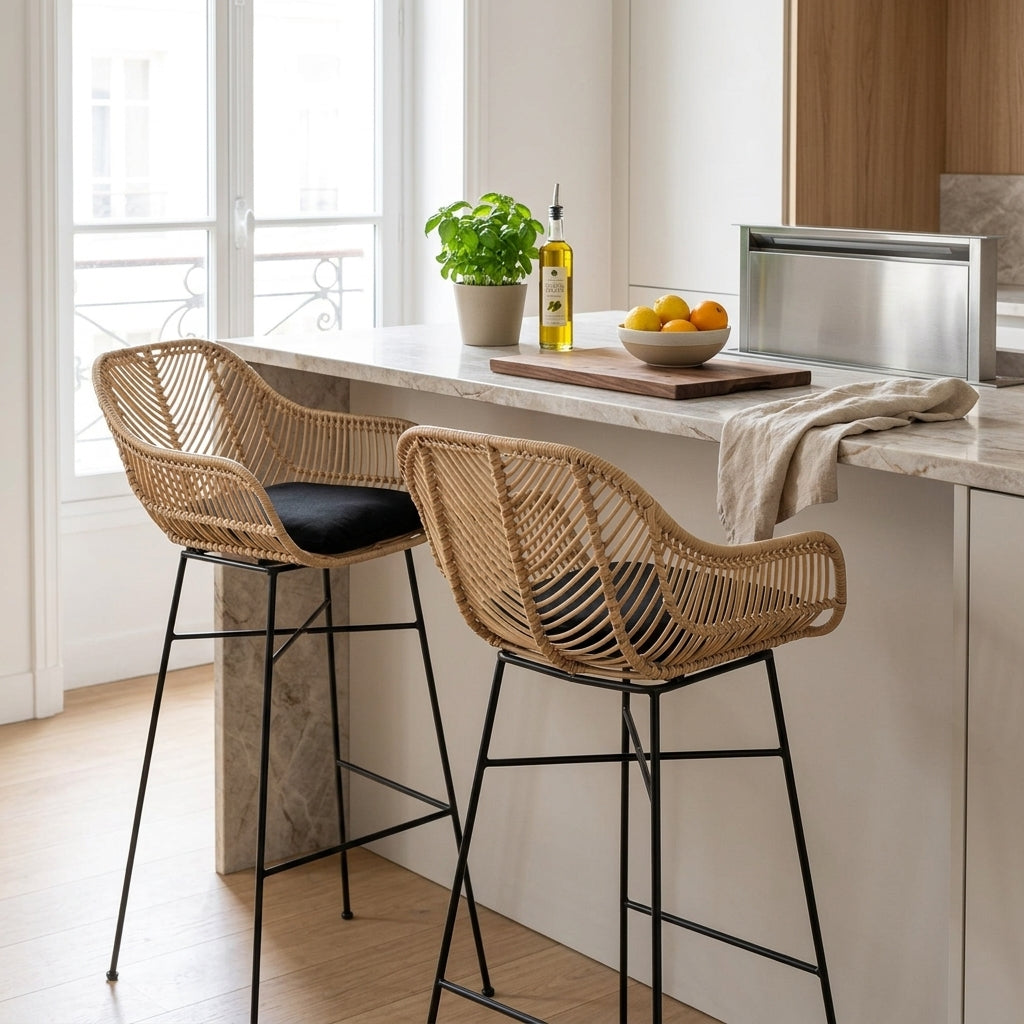 Nunuhai - Lot De 2 Tabourets De Bar - Rotin - Naturel - Hauteur D'Assise 76cm