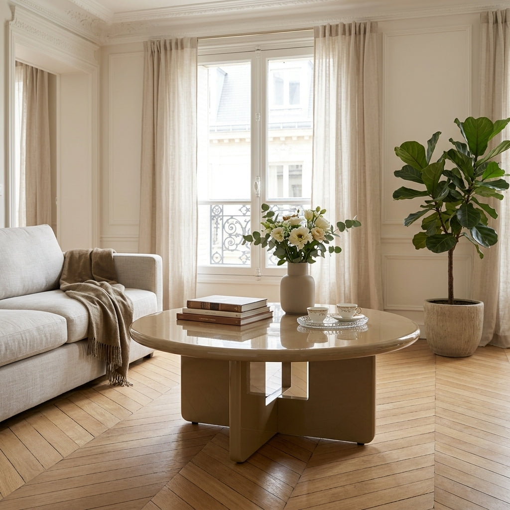 Paloma - Round Coffee Table - Lacquered Wood - Brown