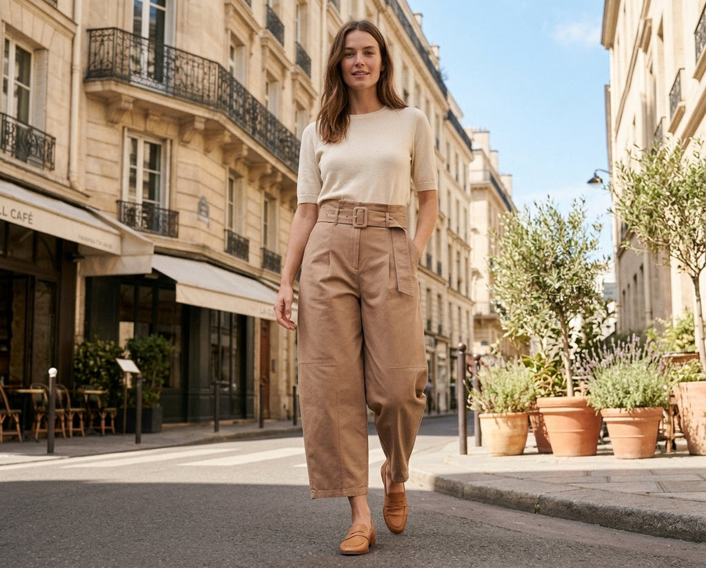 Pantalon Ve Chico Paperbag - Beige