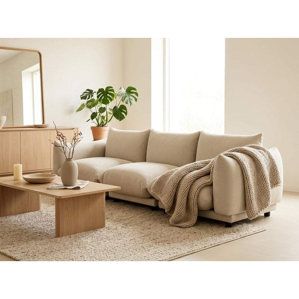 Jeanne - Canapé Modulable - 3 Places - Velours Texturé - Beige