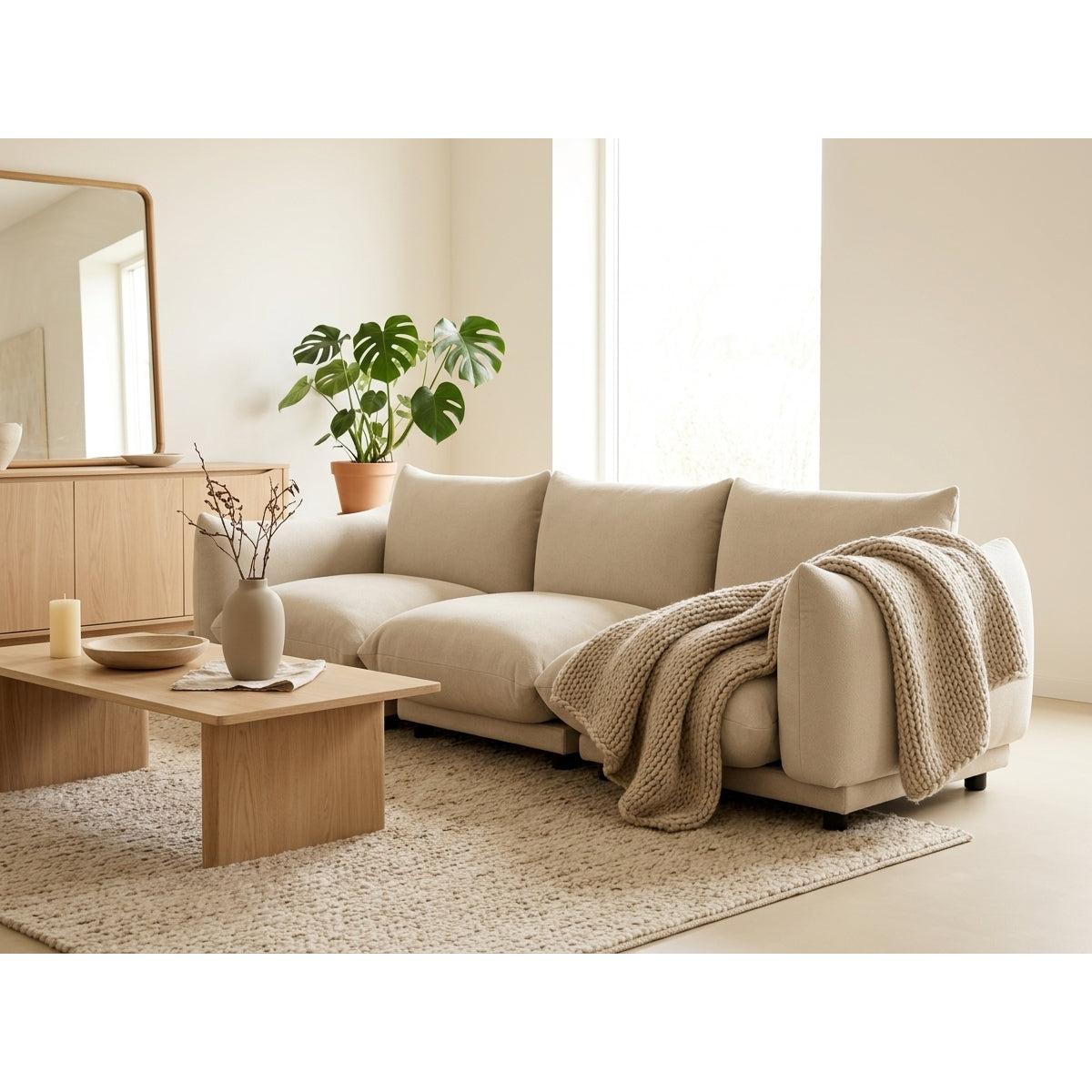Jeanne - Canapé Modulable - 3 Places - Velours Texturé - Beige