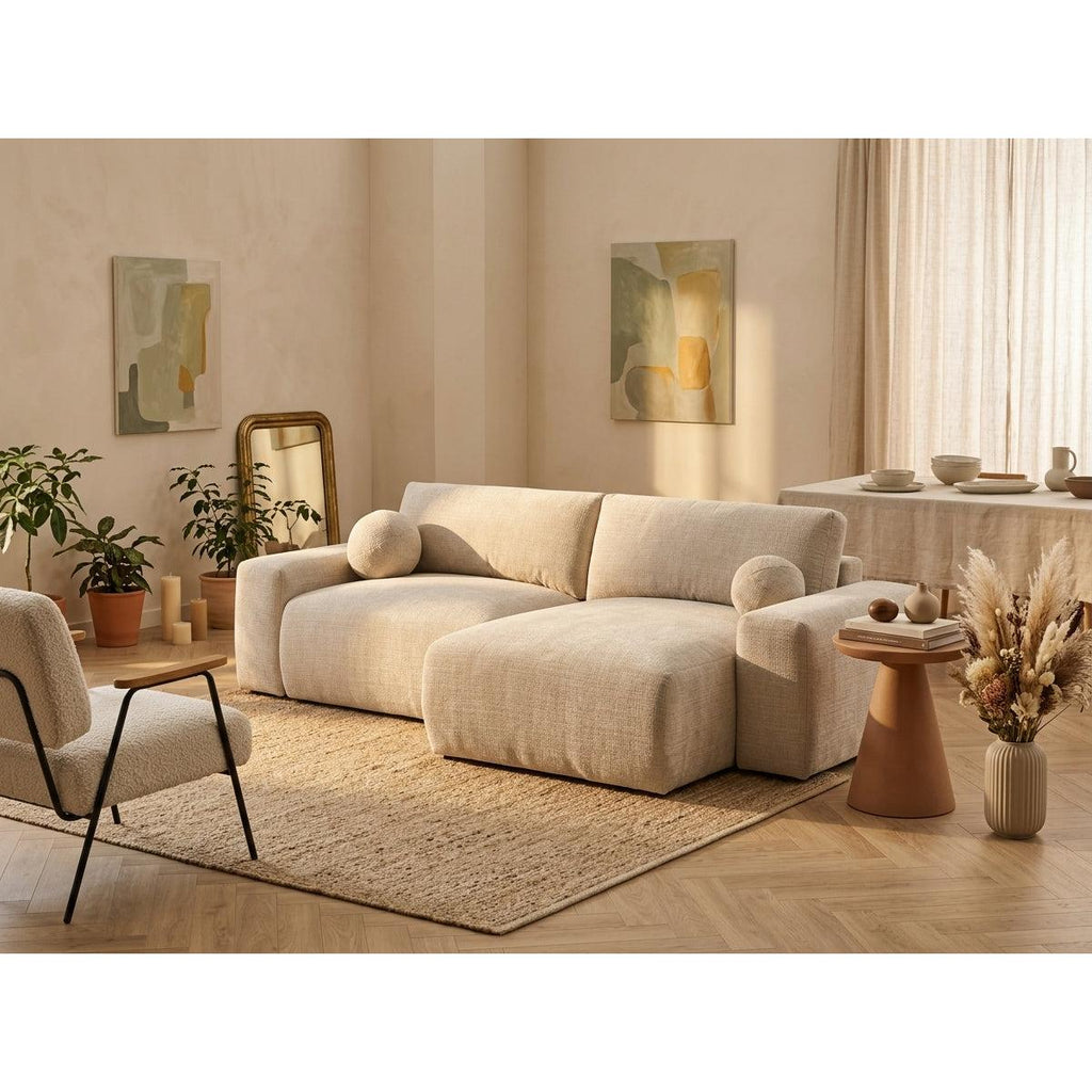 Constance - Canapé D'Angle Réversible - Avec Coffre - 4 Places - Velours Texturé - Beige