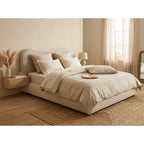 Hugo - Cama con Canapé Abatible - 200 Cm - Terciopelo Texturizado - Beige