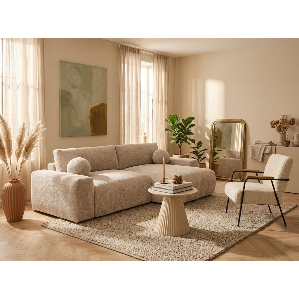 Constance - Sofá Rinconero Reversible - Con Arcón - 4 Plazas - Terciopelo - Beige