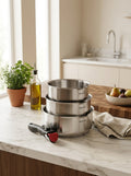 BRANDT - Set de 3 cacerolas Amo de acero inoxidable con asa extraíble - Plateado