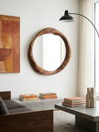 Yong - Miroir Rond En Bois De Suar Ondulé