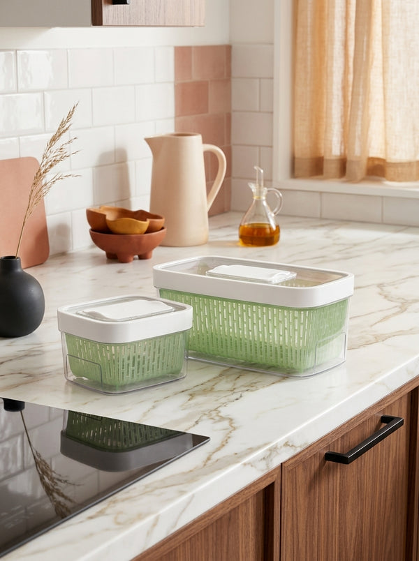 Lot: 2 Storage Boxes for Fruits & Vegetables (1X 4L + 1X 1.5L)