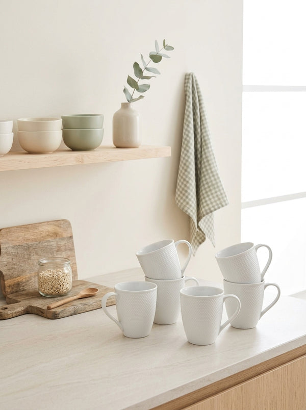 Serenity - Lot De 6 Mugs - Porcelaine - Blanc