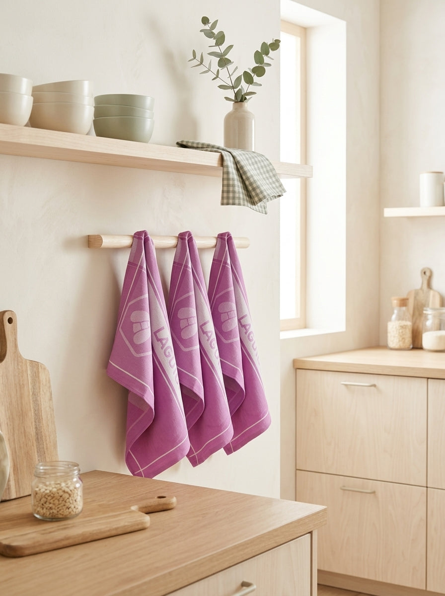Miel - Lot De 3 Torchons Jacquard - Coton - Mauve