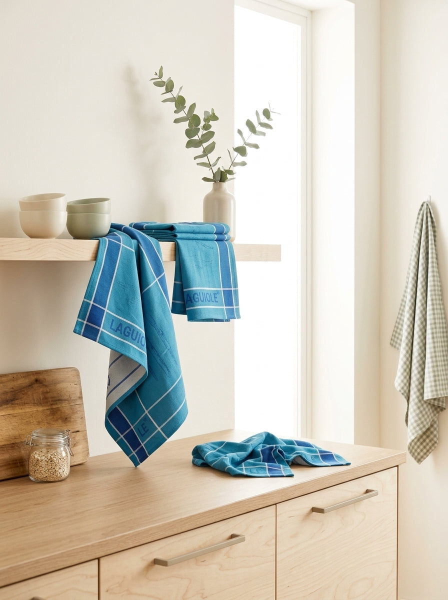 Tartan - Set of 3 Jacquard Tea Towels - Cotton - Blue