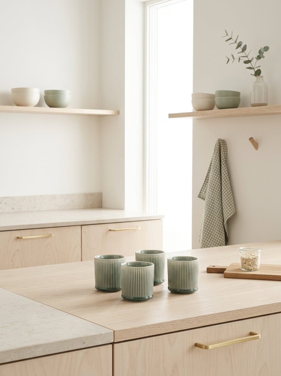 Jade - Set of 4 Mugs - Reactive Stoneware - Green