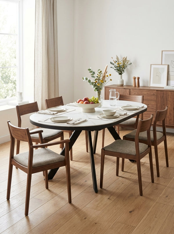 Inski - Table À Manger Ovale Extensible - 6 Places - Blanc