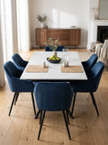 Mindy - Table Extensible + 6 Chaises En Velours - Marbre Blanc