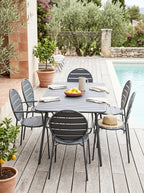 Baca - Table + 4 Chairs + 2 Round Metal Armchairs - Gray
