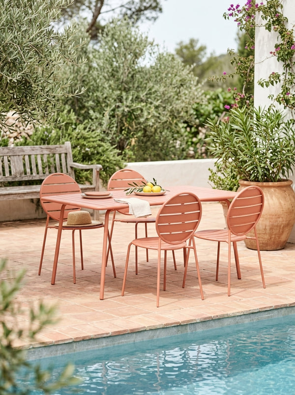 Baca - Ensemble Table De Jardin + 4 Chaises Rondes En Métal - Terracotta