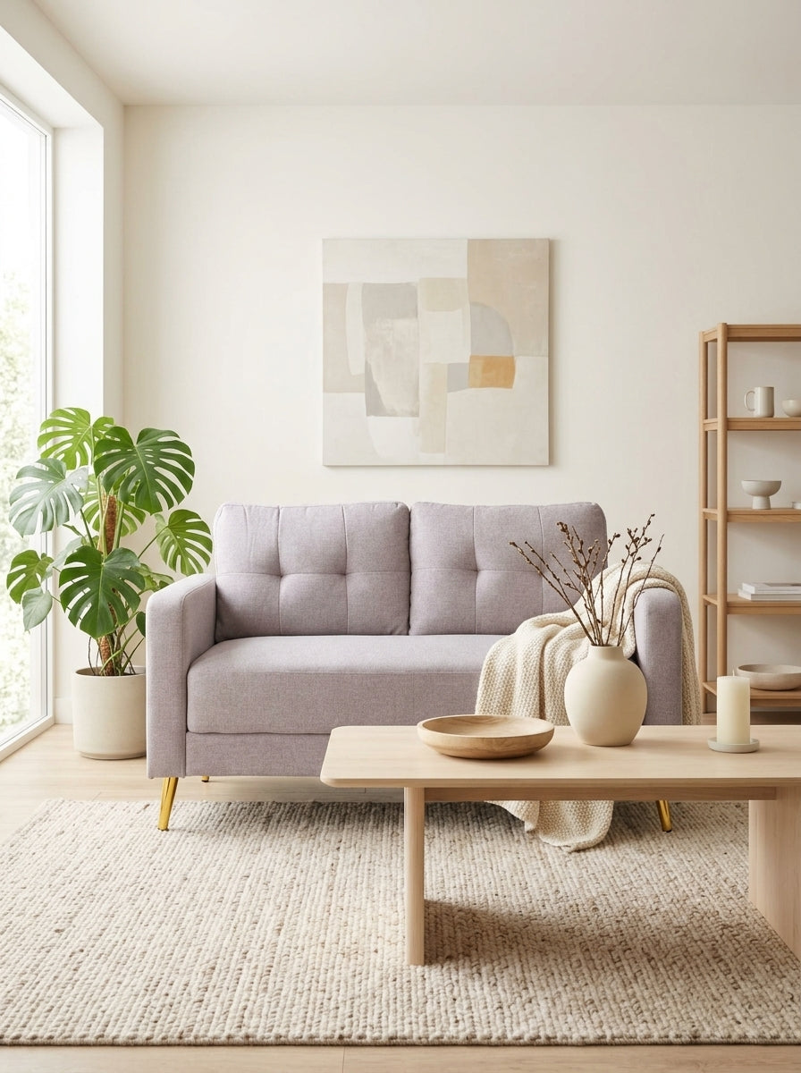 Glimar - Canapé 2 Places Fixes En Microfibre - Gris Clair