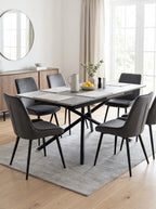 Mindy - Extendable Table + 6 Velvet Chairs - Gray
