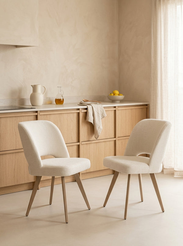 Yves - Juego de 2 Sillas de Comedor - Poliéster - Blanco/Beige