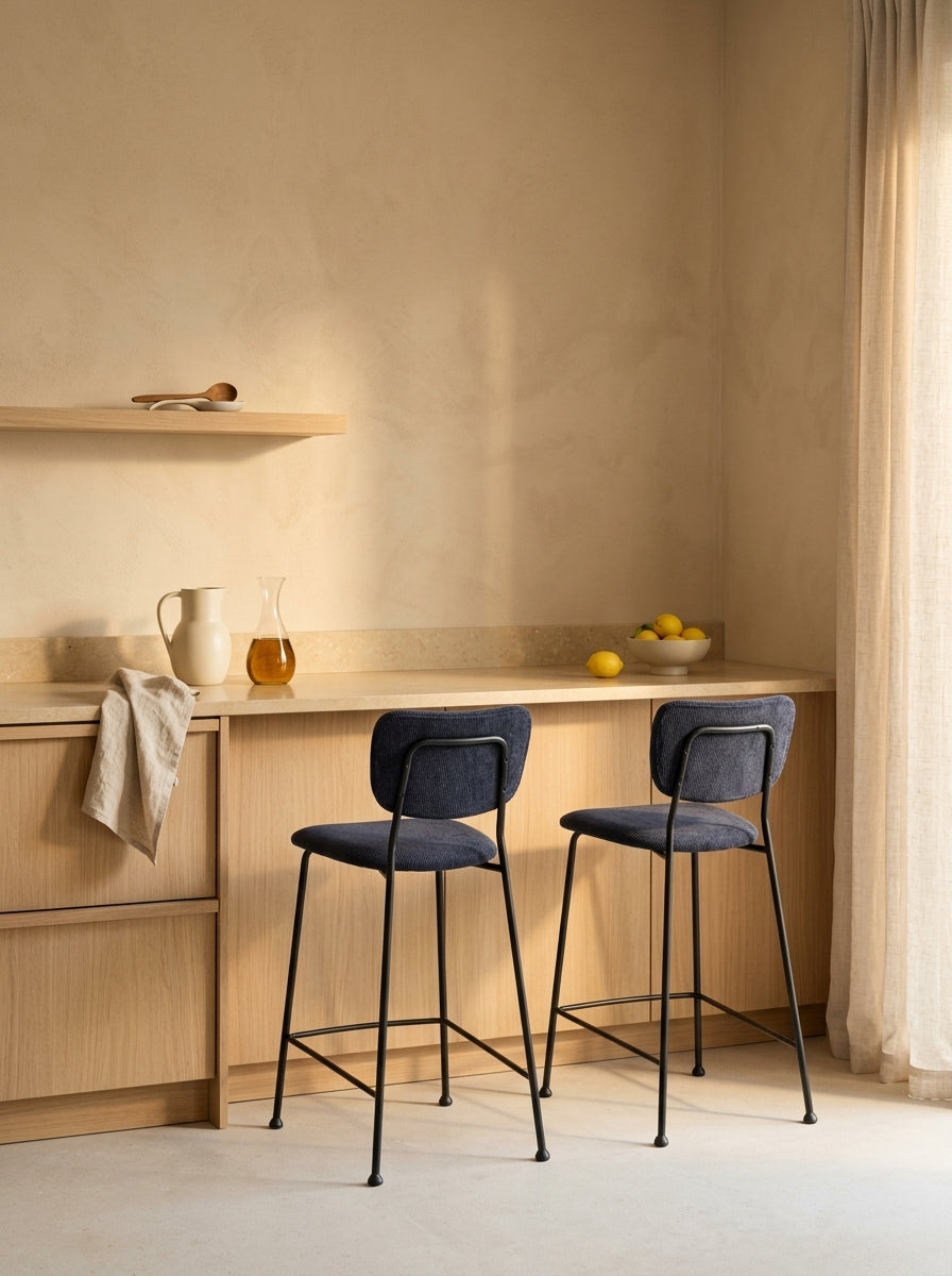 Benson 64.5 Cm - Set of 2 Bar & Counter Stools - Fabric - Dark Blue