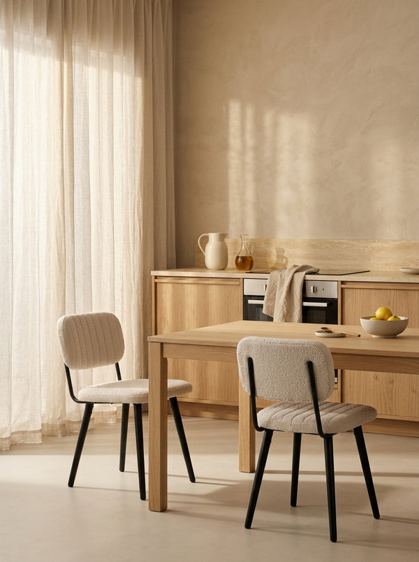 Jake Bouclé - Dining Room Chair - Solid Oak - Off-White