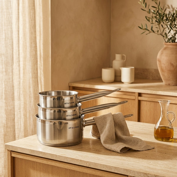 Set 3 Casseroles 16/18/20cm Manche Fixe - Acier Inoxydable - Inox