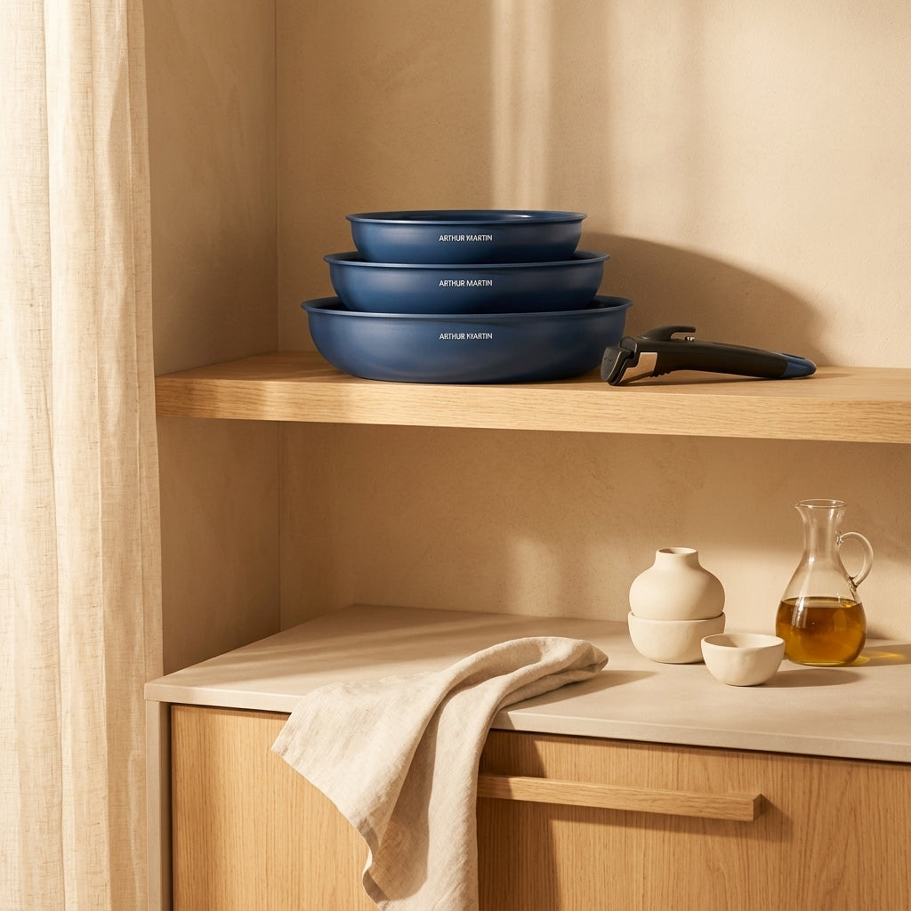 Set 3 Poêles 20/24/28cm - Aluminium - Revêtement Céramique - Bleu