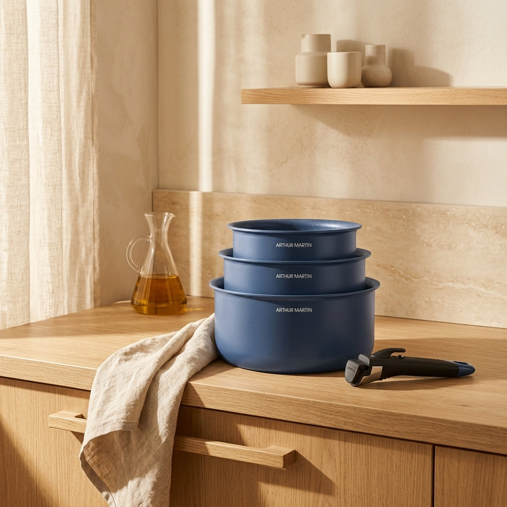 Set 3 Casseroles 16/18/20cm - Aluminium - Revêtement Céramique - Bleu