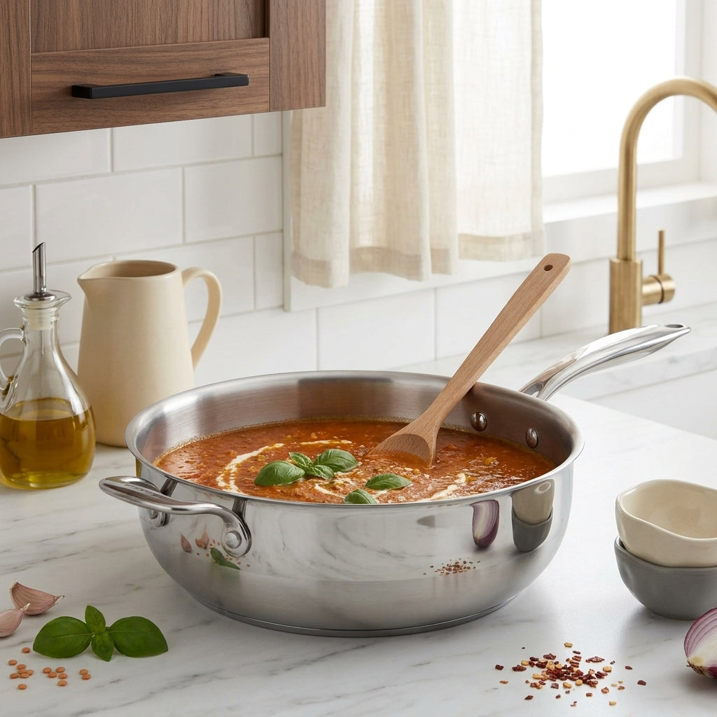 Casserole Conique 24cm - Acier Inoxydable 18/10 - Poignées Rivetées - Inox