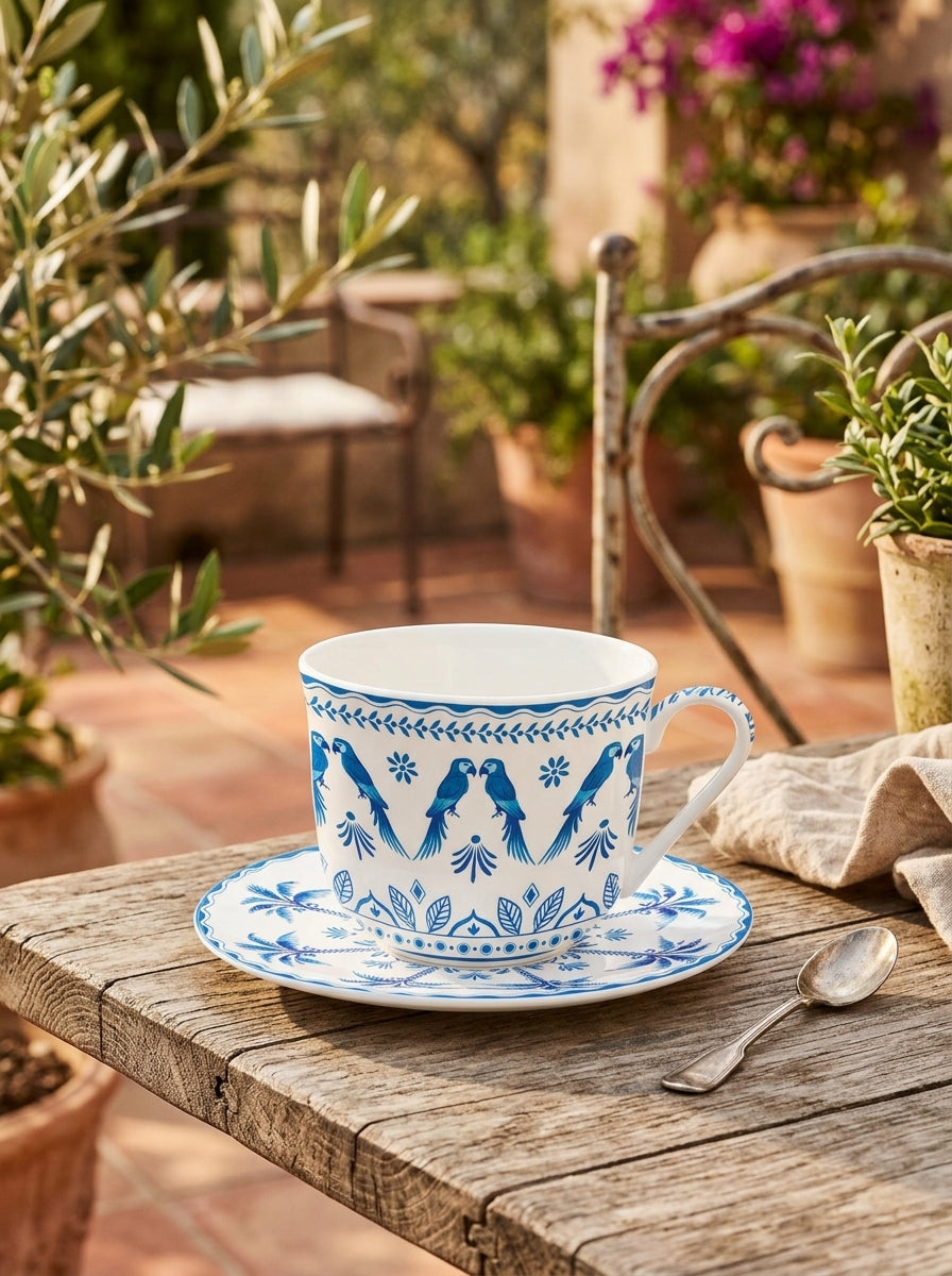 Exotic Vibes - Mug Petit-Déjeuner Avec Soucoupe - Porcelaine - Bleu