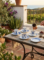 Exotic Vibes - Set De 4 Tasses À Café Avec Soucoupes - Porcelaine - Bleu