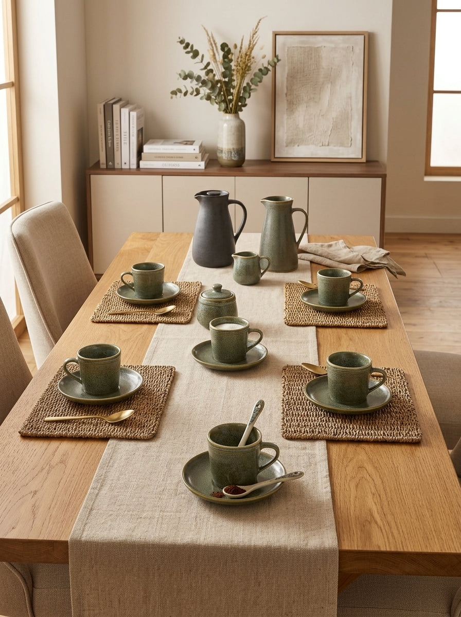 Essential - Set De 6 Tasses À Café Avec Soucoupes - Grès - Vert