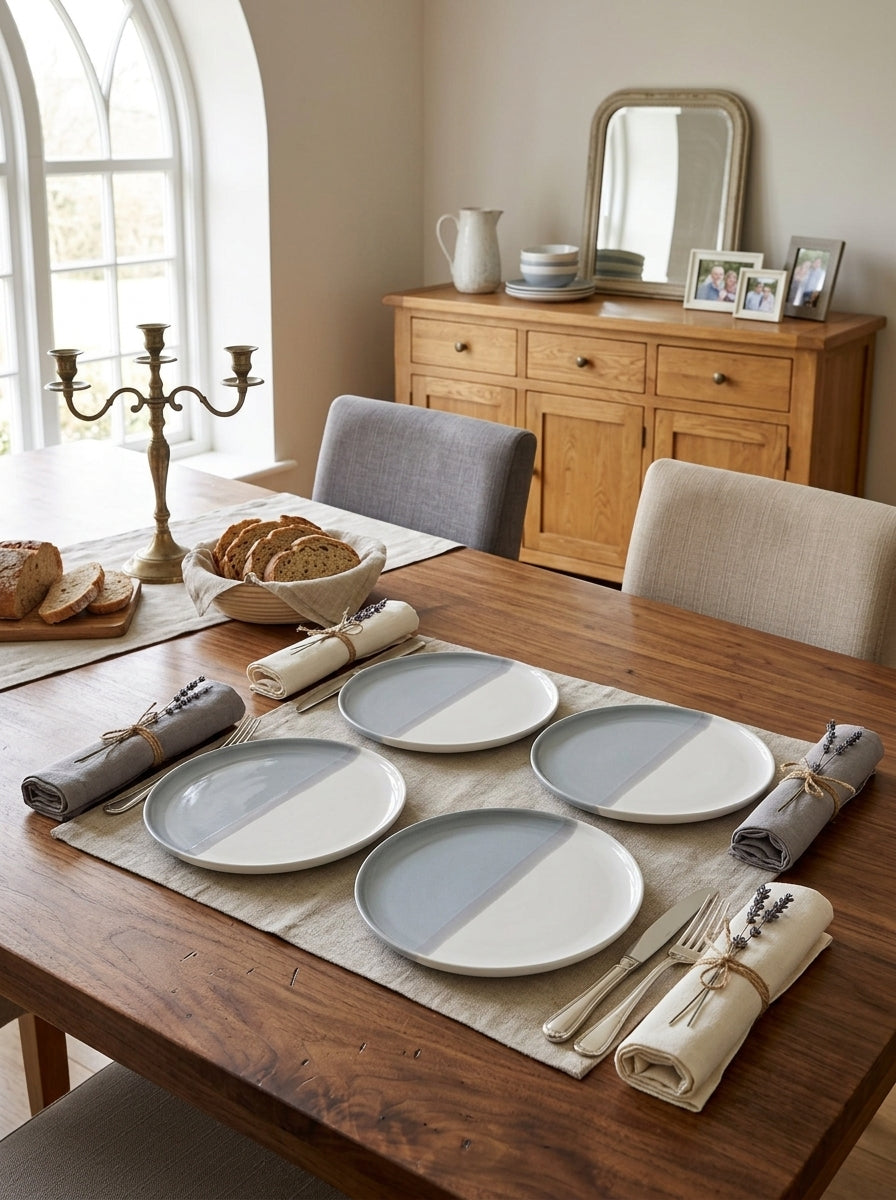 Double - Set De 4 Assiettes Plates - Porcelaine - Gris