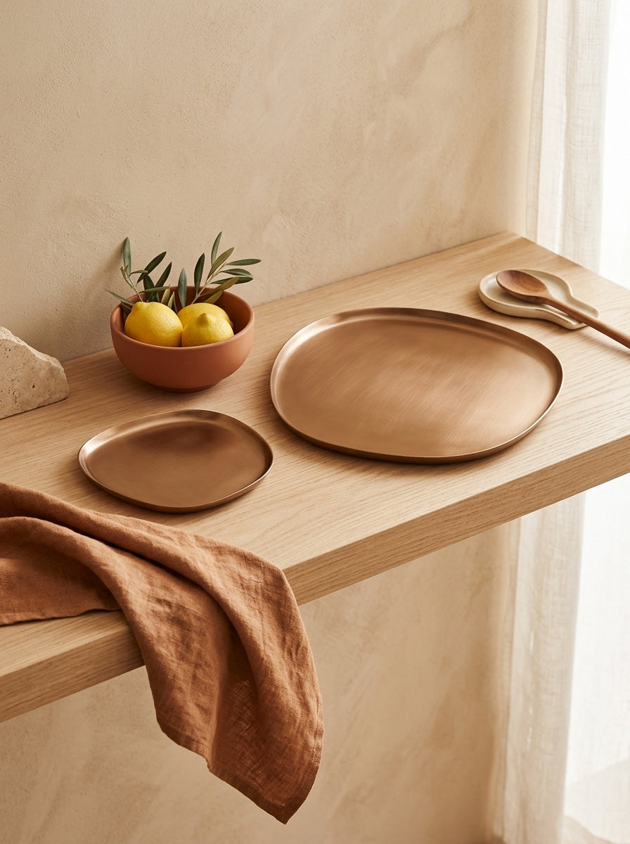 Gold Metal Decorative Tray - Organic Shape