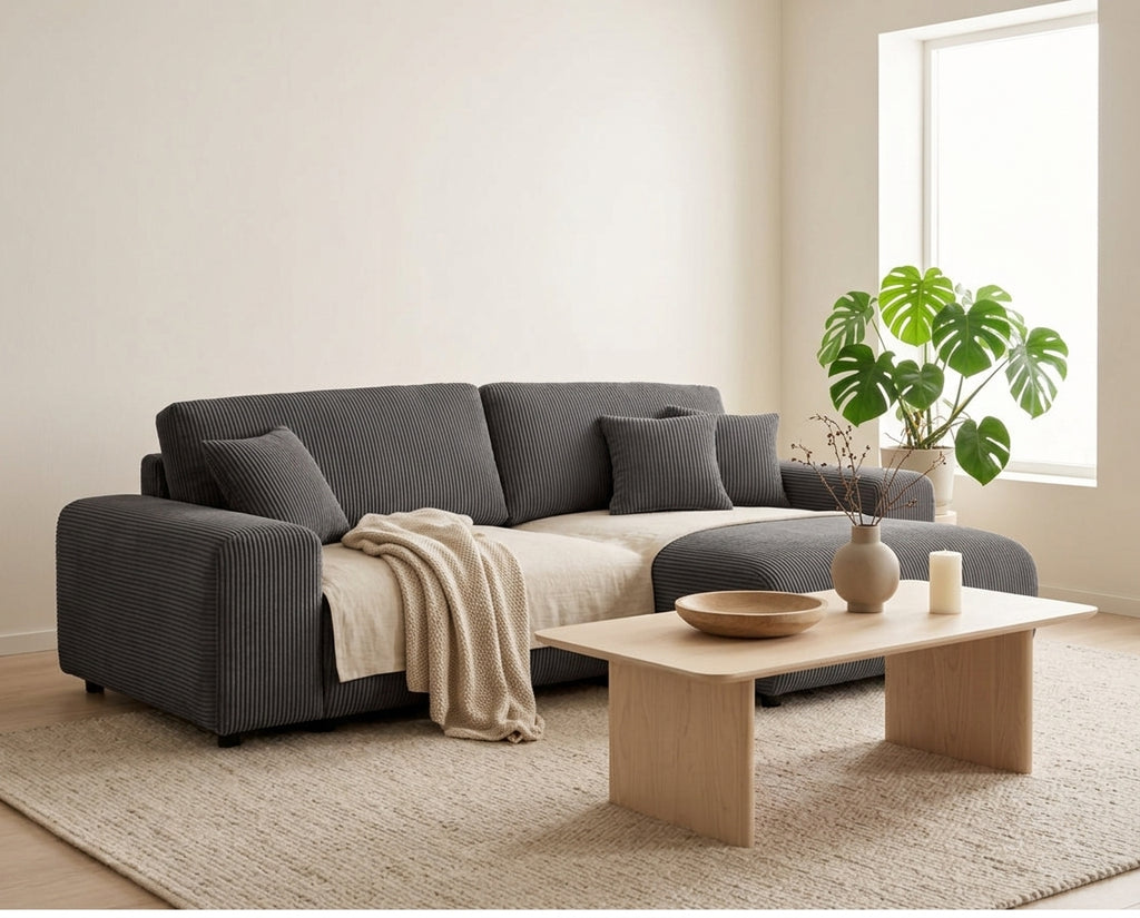 Garance - Reversible 4-Seater Corner Sofa - Corduroy - Dark Grey