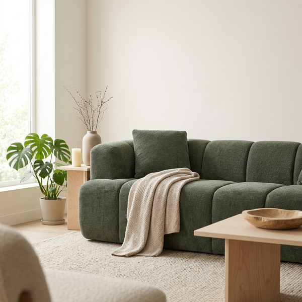 Orva - Rak komprimerad soffa 3-sits - Chenilletyg - Grön