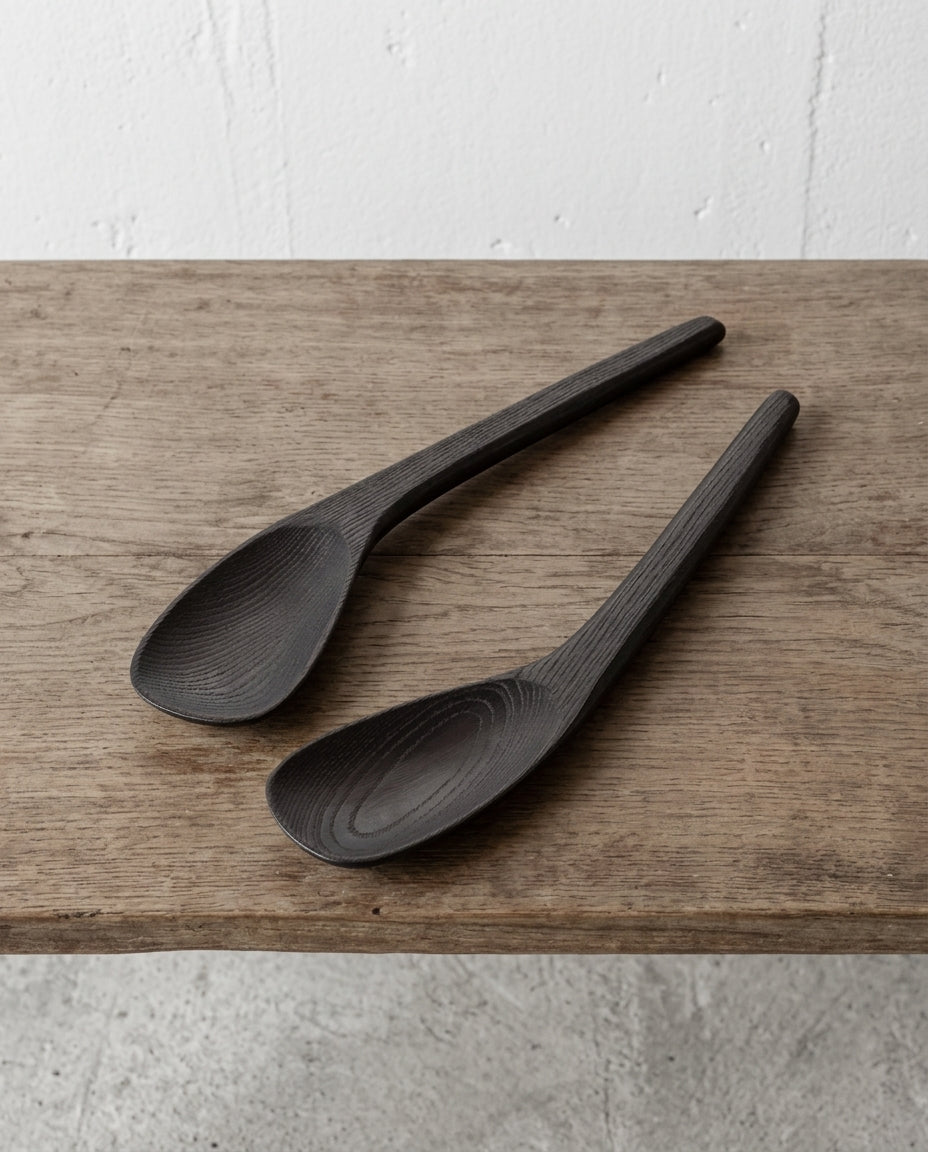 Out Of Lines Kitchen & Table - Set Of 2 Salad Servers - Carbonised Ash - Black