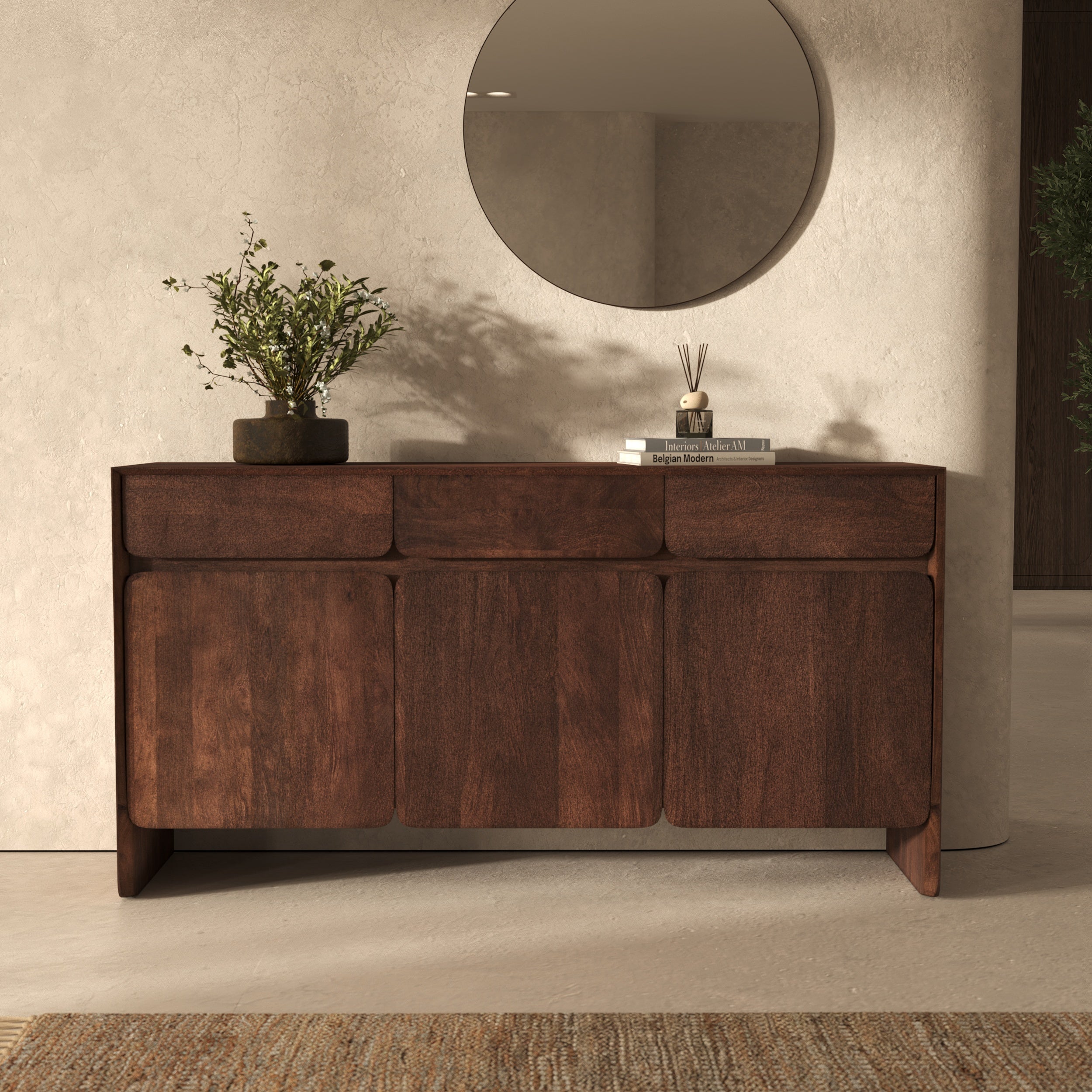 Achille - Buffet En Bois De Manguier Avec 3 Portes Et 3 Tiroirs