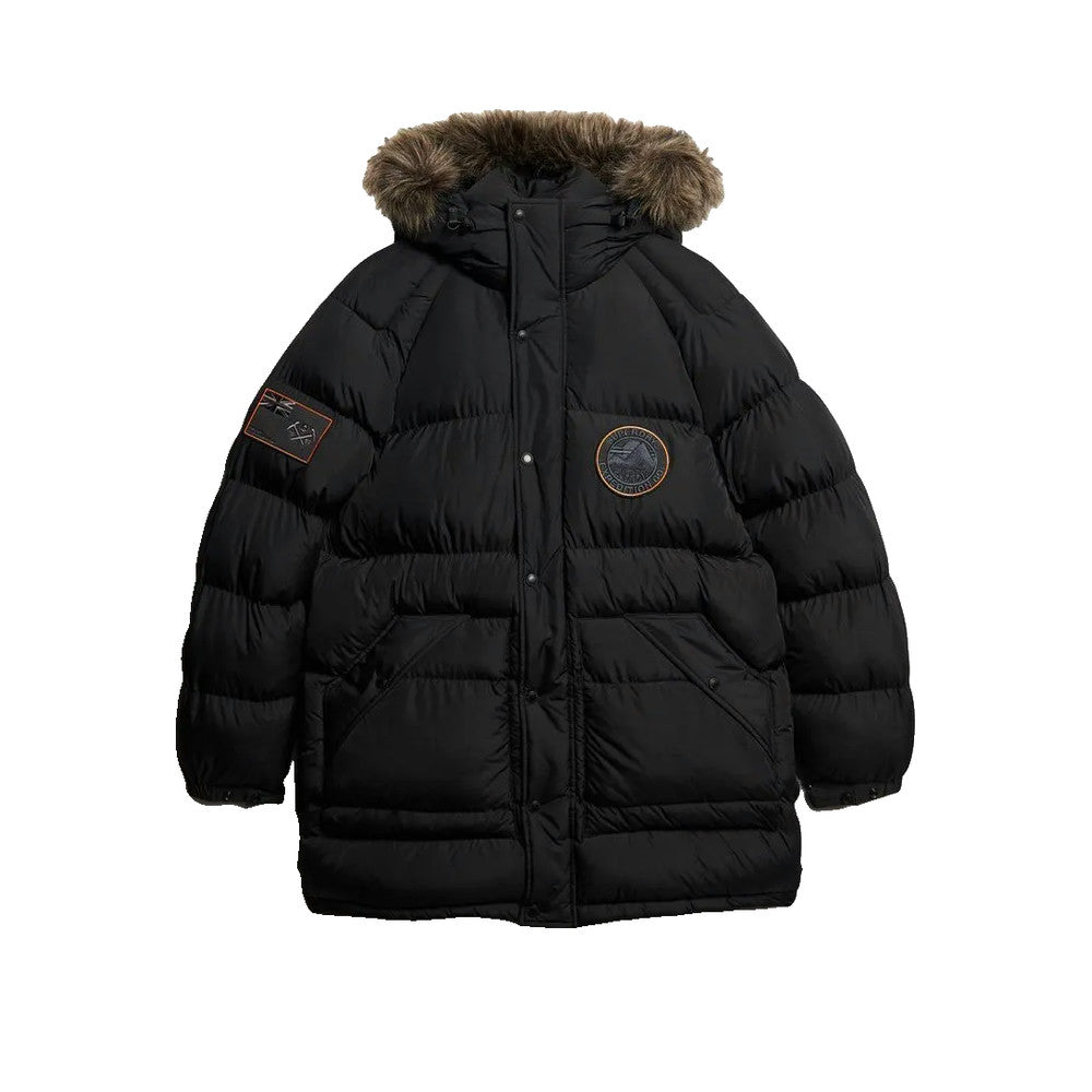 Superdry Everest Longline Baffled - Męska kurtka pikowana Czarna