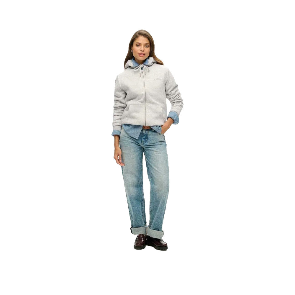 Superdry Borg Lined Felpa con Cappuccio Full Zip Donna Grigia